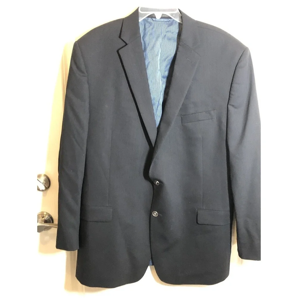 Calvin Klein Blazer Mens 46L Navy Blue Wool Blend Sport Coat Suit Jacket Career